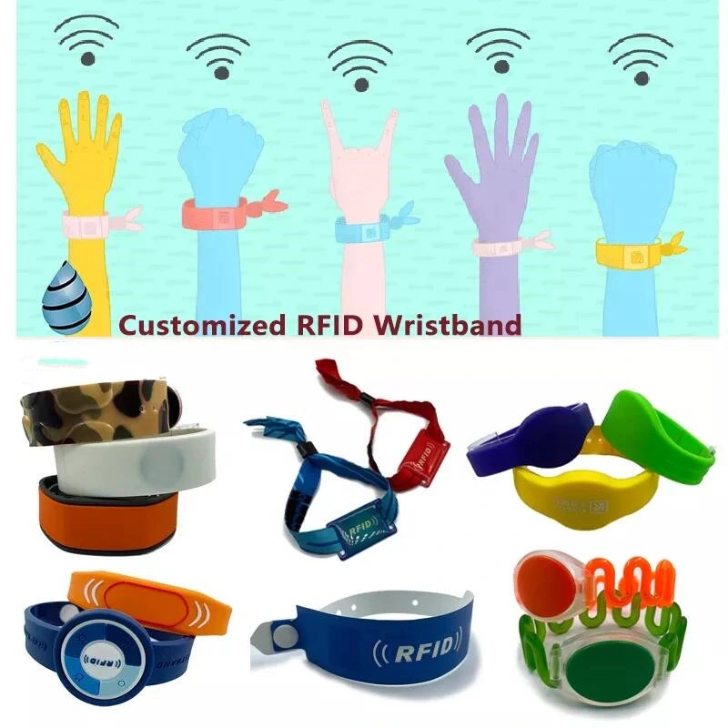 China OEM Colorful Passive RFID NFC Wrist Band Waterproof 13.56MHz Silicone Rubber Wristband for Access Control