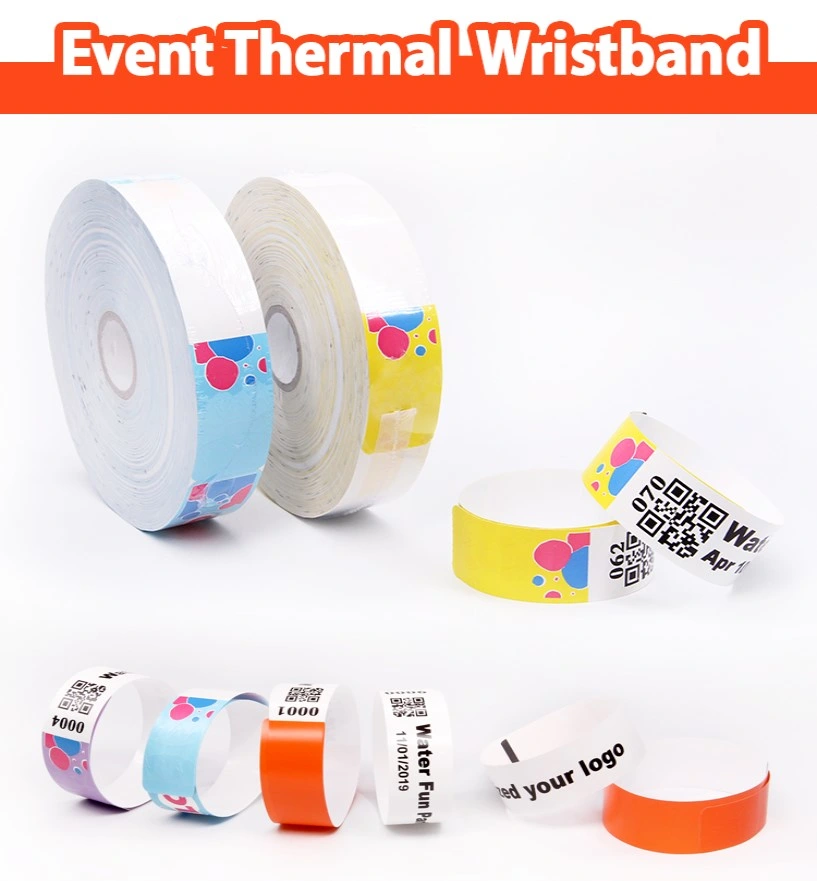 Ribbon Thermal Transfer RFID Paper Wristband for Printer Writeable Chip NFC Plastic Bracelet UHF Chips Thermal Wristband Disposable Wristband